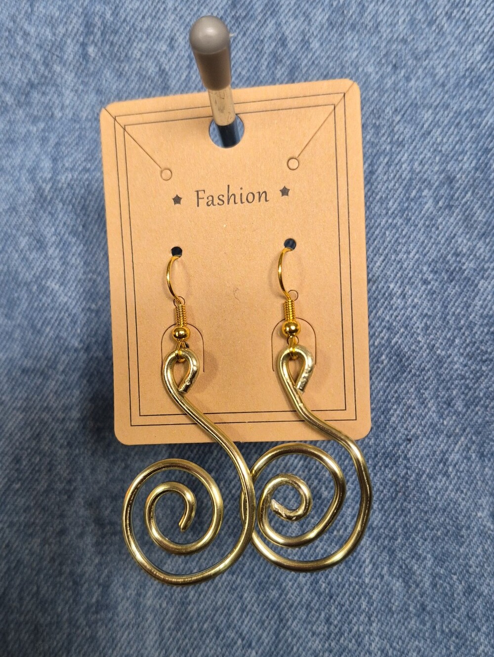 HAND MADE Gold Spiral Drop Earrings - Women Jewelry